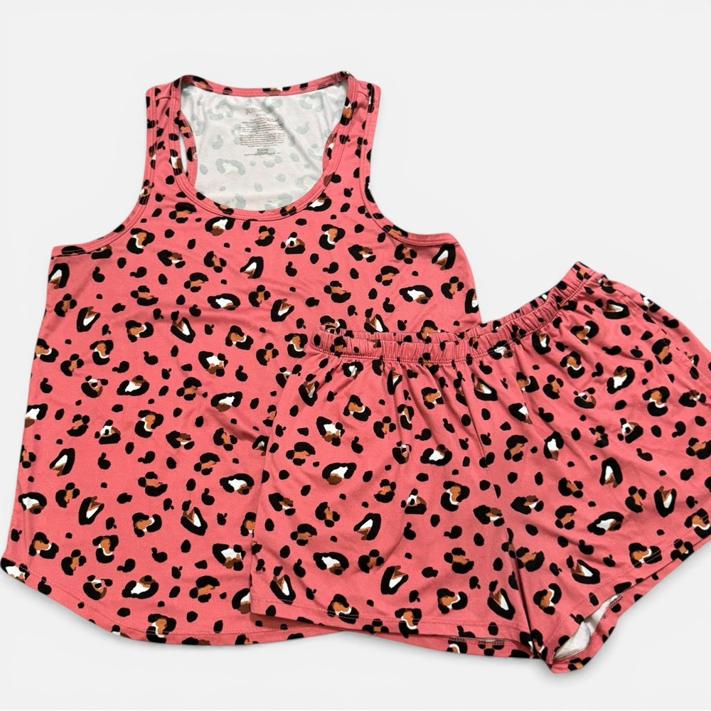 Joyspun Pink Leopard Two Piece Pajama Set Shorts and Tank, Size Small (4-6)